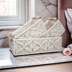 Boho Macrame Storage Basket Set with Wooden Handles