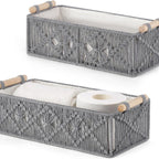 Boho Macrame Storage Basket Set with Wooden Handles