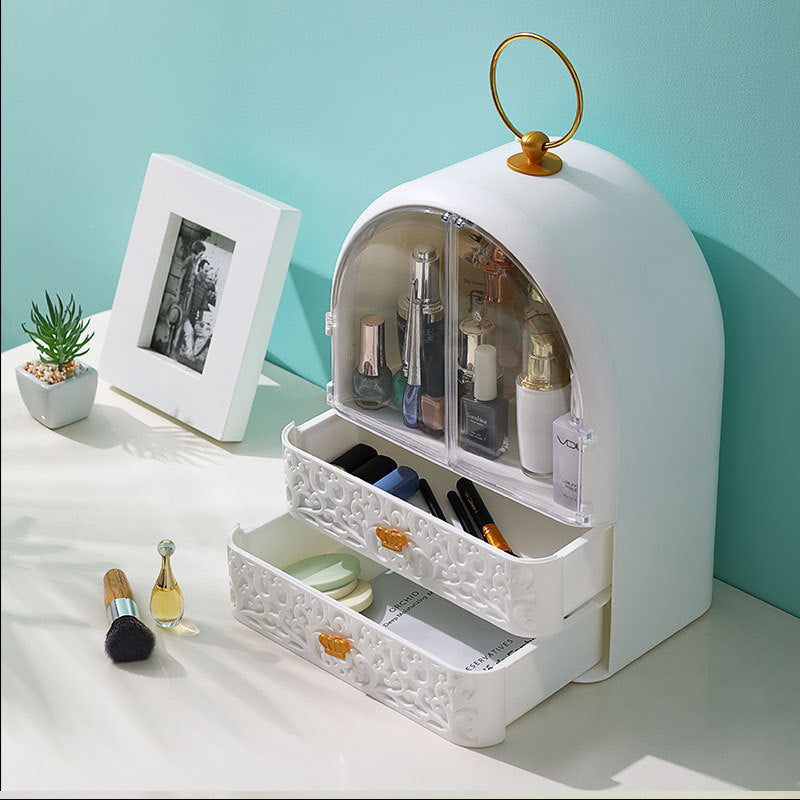 Vintage-Style Makeup Organizer with Clear Cover &amp; Drawers