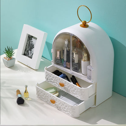 Vintage-Style Makeup Organizer with Clear Cover &amp; Drawers