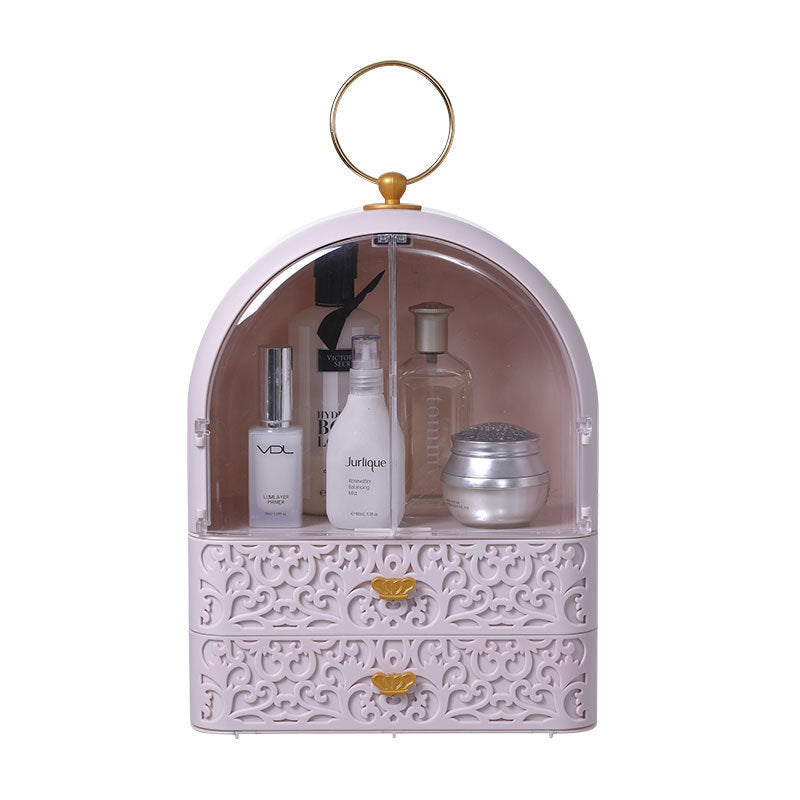 Vintage-Style Makeup Organizer with Clear Cover &amp; Drawers