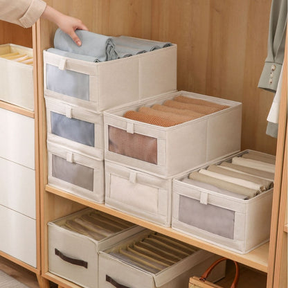 Stackable Fabric Closet Storage Bins with Clear Front Window