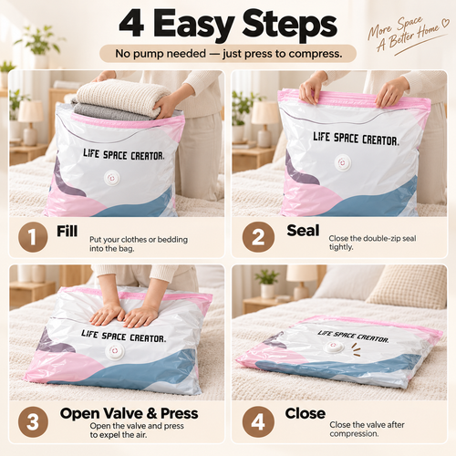 Pump-Free 3D Compression Storage Bags