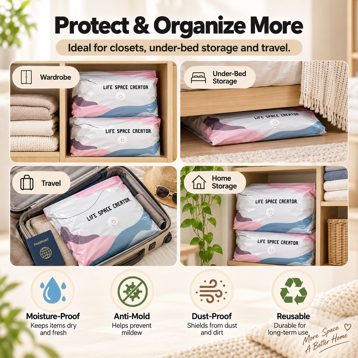 Pump-Free 3D Compression Storage Bags